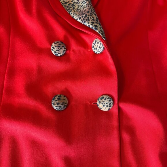 Vintage Caron Chicago Red Long Coat Size 6 Leopard Print Collar Made in USA - Picture 3 of 7